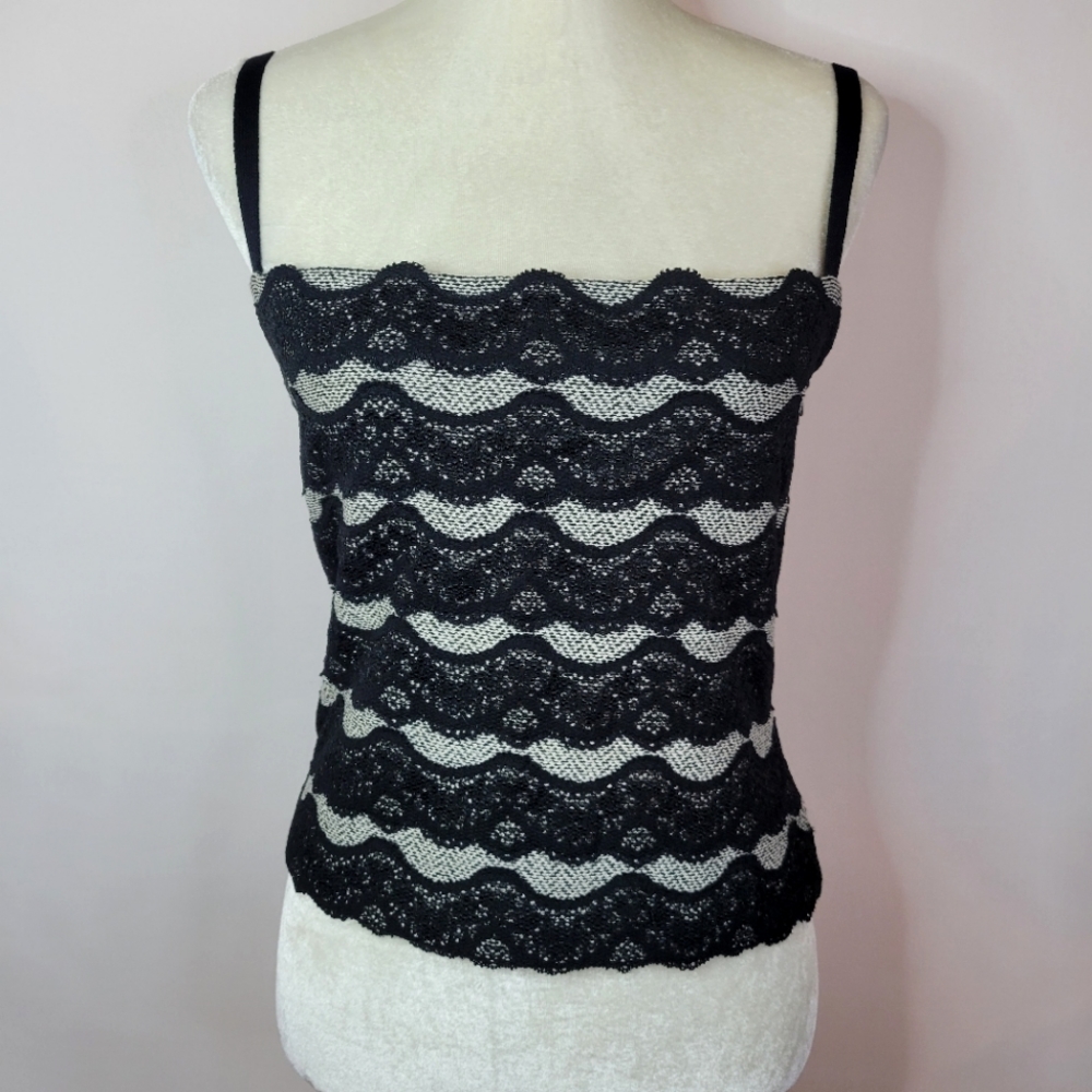 St. John Collection Marie Gray Lace Design Square Neck Spaghetti Strap Top Sz 6